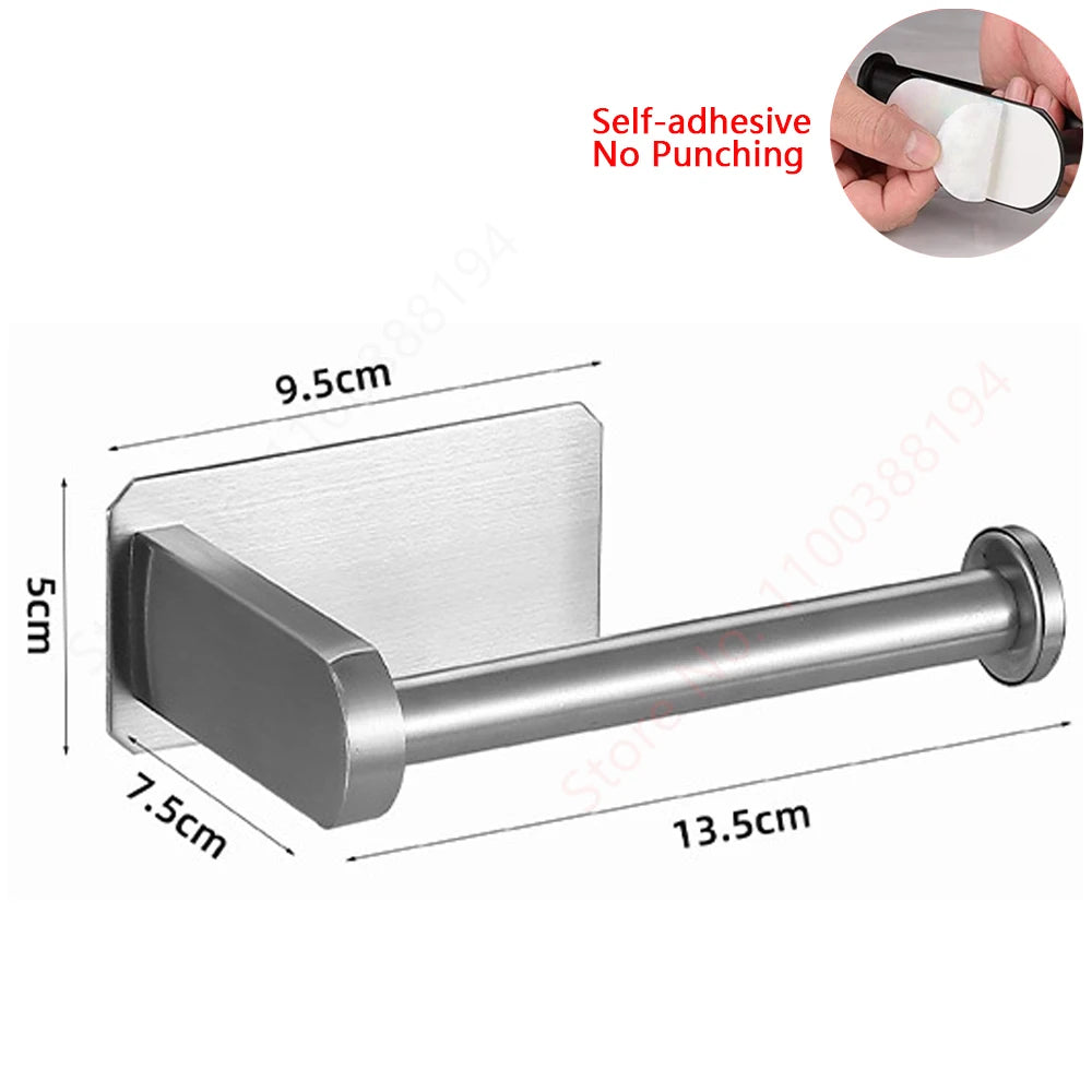 Adhesive Toilet Roll Paper Holder Organizer Wall Mount Storage Stand Kitchen Bathroom No Drill Tissue Towel Dispenser Stainless