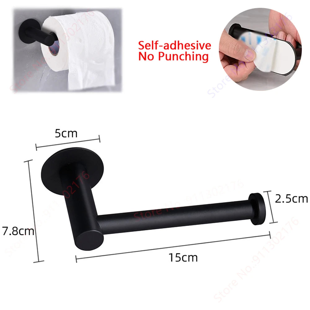 Adhesive Toilet Roll Paper Holder Organizer Wall Mount Storage Stand Kitchen Bathroom No Drill Tissue Towel Dispenser Stainless